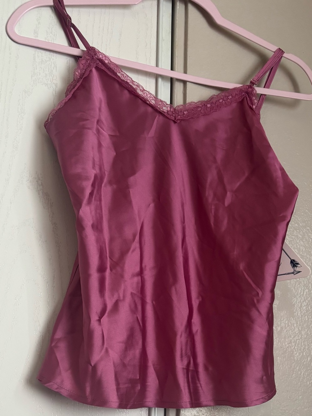 Lace Trim Spaghetti Strap Cami - Raspberry Pink